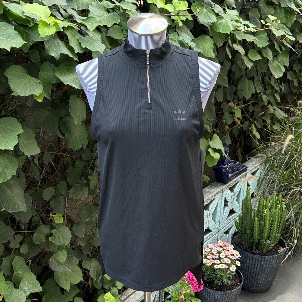 Adidas Black Sleeveless Zip Mock Neck Tank